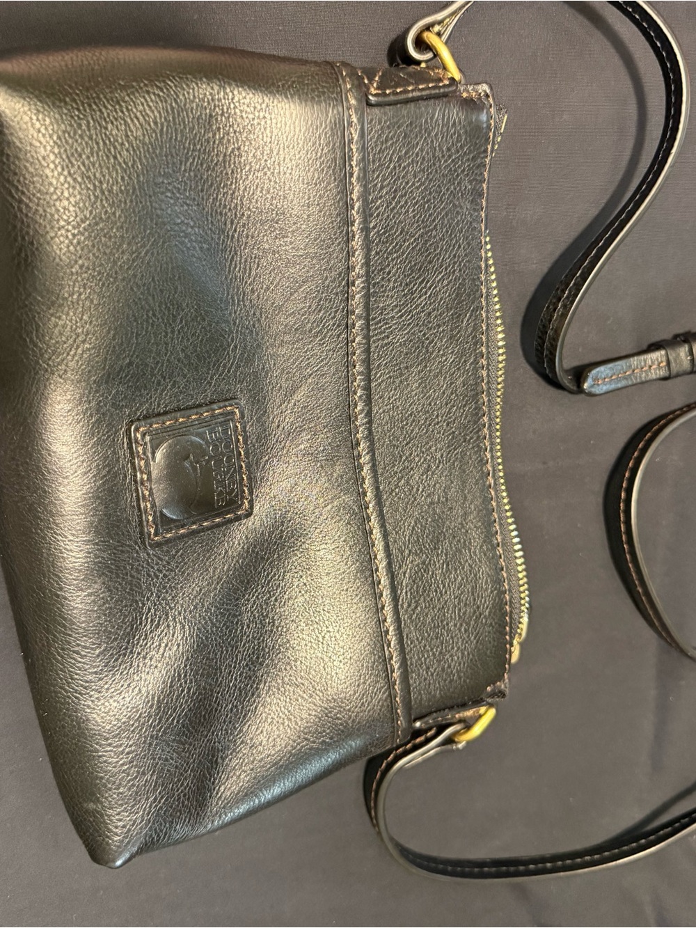 Dooney & Bourke Black Leather Crossbody with Gold Hardware